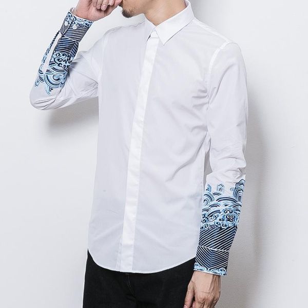 2020 autumn japanese chinese style men's embroidered long sleeve young man retro casual slim embroidered stand-collar shirt, White;black
2020 autumn japanese chinese style men's embroidered long sleeve young man retro casual slim embroidered stand-collar shirt, White;black