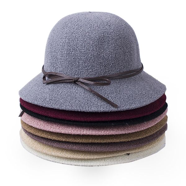 women solid color knitted bucket hat wool cloche bucket with leather belt fisherman bucket hats foldable sun hat british style tide travel, Blue;gray
women solid color knitted bucket hat wool cloche bucket with leather belt fisherman bucket hats foldable sun hat british style tide travel, Blue;gray