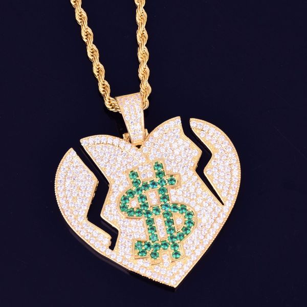 iced out cubic zircon men's broken heart pendant necklace dollar symbol rock street hip hop jewelry two colors, Silver
iced out cubic zircon men's broken heart pendant necklace dollar symbol rock street hip hop jewelry two colors, Silver