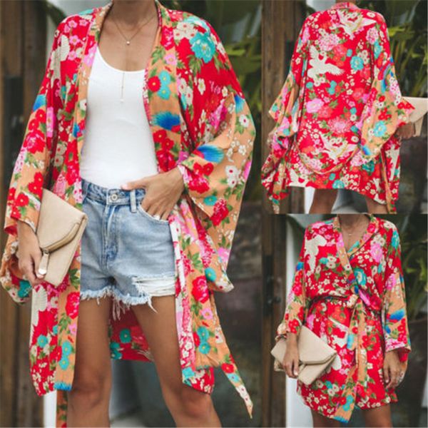 women vintage loose blouse boho floral coat kimono cardigan casual shawl nightwear summer clothing, White
women vintage loose blouse boho floral coat kimono cardigan casual shawl nightwear summer clothing, White