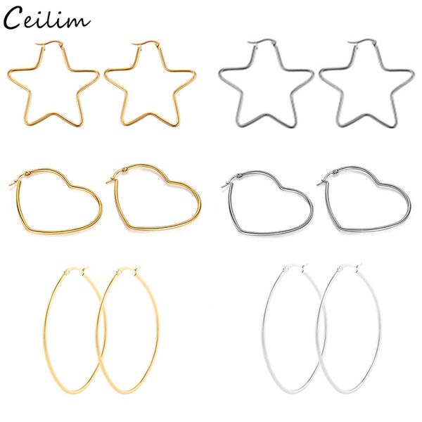 fashion 20-70mm stainless steel large hoop earrings for women gold silver color star oval heart creole loop earring jewelry, Golden;silver
fashion 20-70mm stainless steel large hoop earrings for women gold silver color star oval heart creole loop earring jewelry, Golden;silver