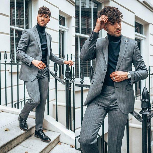 vintage gray stripe mens wedding suits slim fit two button peaked lapel groom wear tuxedos formal prom blazer jacket (jacket+pants), Black;gray
vintage gray stripe mens wedding suits slim fit two button peaked lapel groom wear tuxedos formal prom blazer jacket (jacket+pants), Black;gray