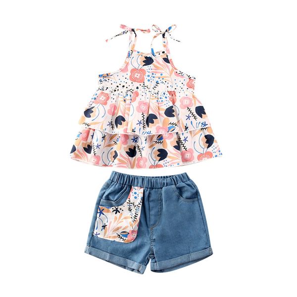 1-4 years girls outfits 2-piece set kids summer fashion casual print sling + denim shorts girls suit, White
1-4 years girls outfits 2-piece set kids summer fashion casual print sling + denim shorts girls suit, White