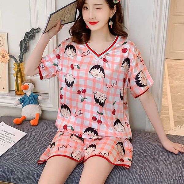 cut cartoon pajamas set women short sleeve shorts summer v-neck pullover sleepwear casual homewear loose leisure wear s055, Black;red
cut cartoon pajamas set women short sleeve shorts summer v-neck pullover sleepwear casual homewear loose leisure wear s055, Black;red