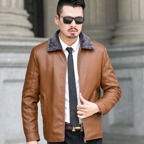 soft leather plush men's leather coat new middle-aged and old people's fur one piece thickened jacket casual fashion, Black
soft leather plush men's leather coat new middle-aged and old people's fur one piece thickened jacket casual fashion, Black