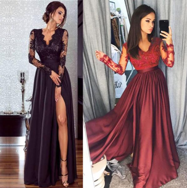 fashion elegant ladies women long sleeve high waist lace slim fit v neck party formal split maxi dress black/wine red, Black;gray
fashion elegant ladies women long sleeve high waist lace slim fit v neck party formal split maxi dress black/wine red, Black;gray