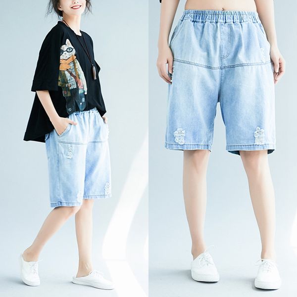 l-6xl new hole half pants denim trousers female elastic waist knee length pants loose jeans fashion bf streetwear harem, Blue
l-6xl new hole half pants denim trousers female elastic waist knee length pants loose jeans fashion bf streetwear harem, Blue