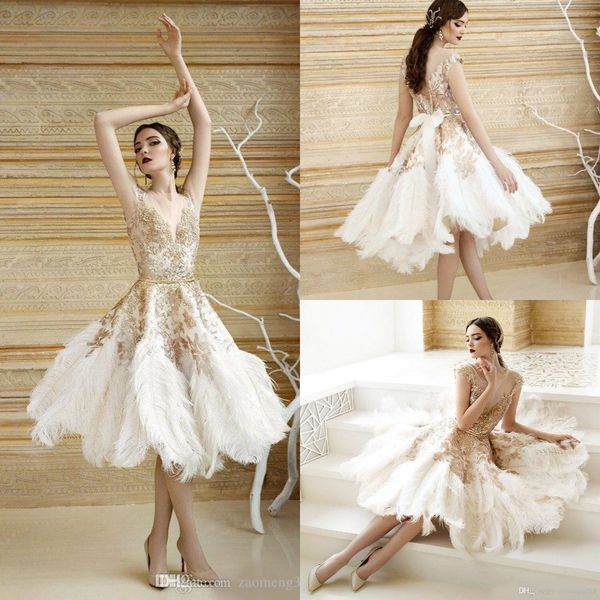 saiid kobeisy 2019 gold feather short prom dresses sheer jewel neck a-line crystals evening gowns sleeves knee length custom made formal, Black
saiid kobeisy 2019 gold feather short prom dresses sheer jewel neck a-line crystals evening gowns sleeves knee length custom made formal, Black