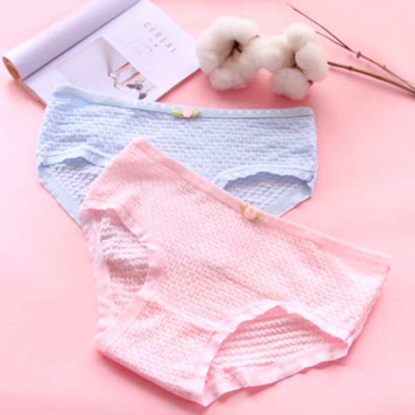 small fresh and soft bubble breathable cotton crotch women's underwear bowknot small flower candy color girl's underwear, Black;pink