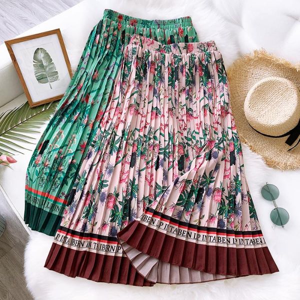 england style women pleated skirt vintage printing midi skirt elastic waist elegant, Black
england style women pleated skirt vintage printing midi skirt elastic waist elegant, Black
