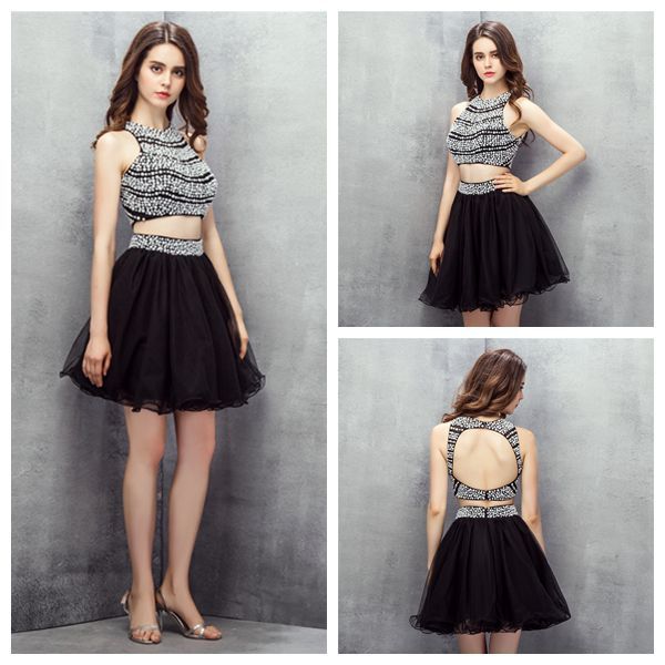 jewel sleeveless short tulle black homecoming dress pearls crystals beading party dresses piping skirt black and white prom dresses, Blue;pink
jewel sleeveless short tulle black homecoming dress pearls crystals beading party dresses piping skirt black and white prom dresses, Blue;pink