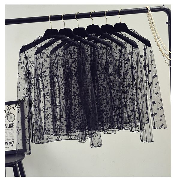 spring summer women lace blouses shirt women mesh blouses see-through long sleeve black dot star striped shirt blouse, White
spring summer women lace blouses shirt women mesh blouses see-through long sleeve black dot star striped shirt blouse, White