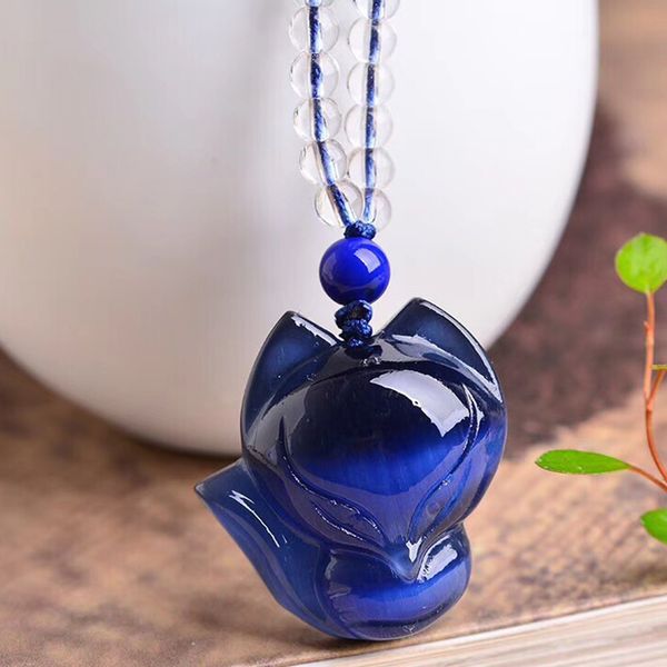 wholesale dark blue cat's eye stone pendants carved big head fox sweater chain necklace lucky for women men crystal jewelry, Silver
wholesale dark blue cat's eye stone pendants carved big head fox sweater chain necklace lucky for women men crystal jewelry, Silver