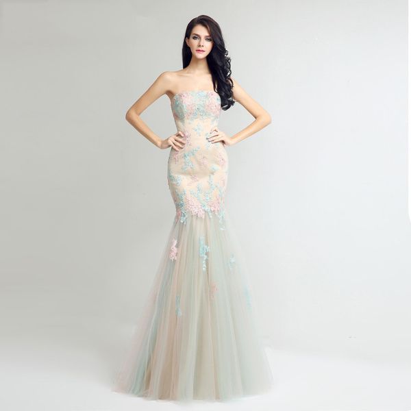 women's mermaid long tulle strapless evening dresses with flower lace robe de soiree custom made abendkleider gowns, Black;red
women's mermaid long tulle strapless evening dresses with flower lace robe de soiree custom made abendkleider gowns, Black;red