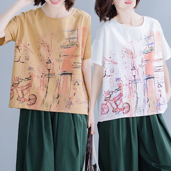 summer blouse short sleeve shirt for women round neck cotton graffiti-art loose blusas femininas de verão 2019 women blouses, White
summer blouse short sleeve shirt for women round neck cotton graffiti-art loose blusas femininas de verão 2019 women blouses, White