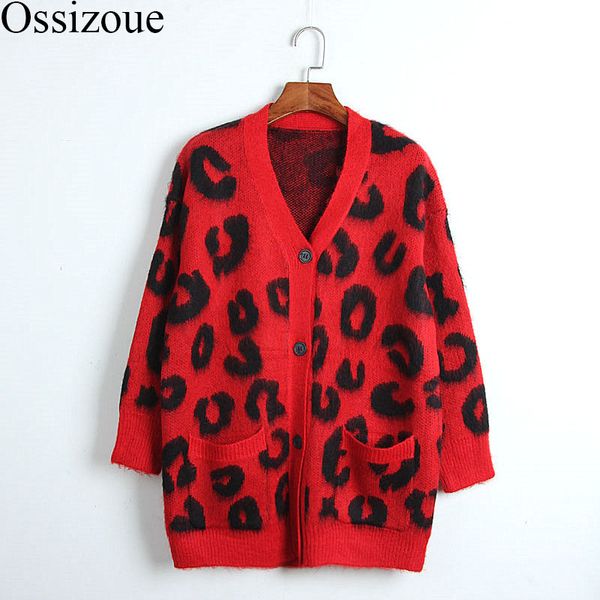 runway women cardigans 2020 autumn spring red leopard sweater v-neck coats cardigan knitted pockets long loose casual outwear, White
runway women cardigans 2020 autumn spring red leopard sweater v-neck coats cardigan knitted pockets long loose casual outwear, White