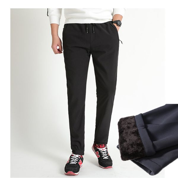 men's winter pants outside fleece joggers thicken sweatpants straight trousers streetwear slim men casual pants, Black 
men's winter pants outside fleece joggers thicken sweatpants straight trousers streetwear slim men casual pants, Black