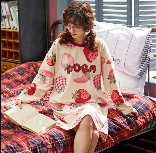 women's sleepwear underwear knee length nightdress female cute long sleeved pajamas external wear simplified korean edition home clothe, Black;red
women's sleepwear underwear knee length nightdress female cute long sleeved pajamas external wear simplified korean edition home clothe, Black;red