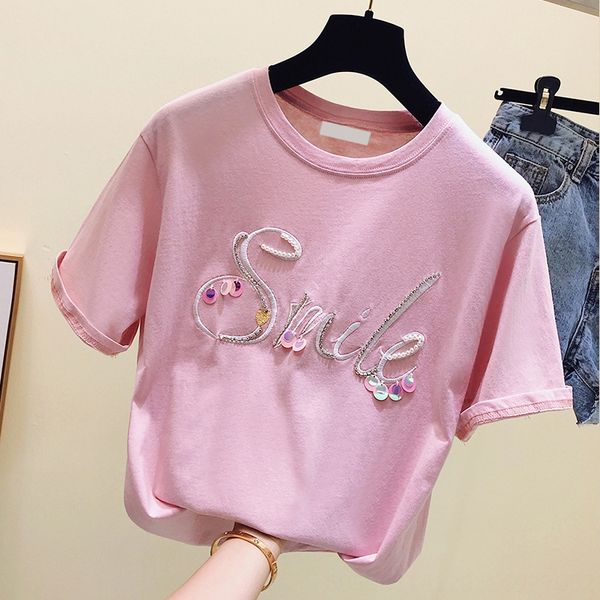 2020 letter short-sleeved women's loose white t-shirt sequins sequins base half-sleeve t-shirt fashion
2020 letter short-sleeved women's loose white t-shirt sequins sequins base half-sleeve t-shirt fashion