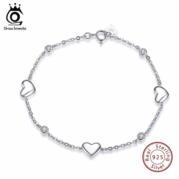 orsa jewels 925 sterling silver bracelet for women with 3 pieces genuine 925 silver heart charm bracelets party jewelry sb02 t7190615, Black