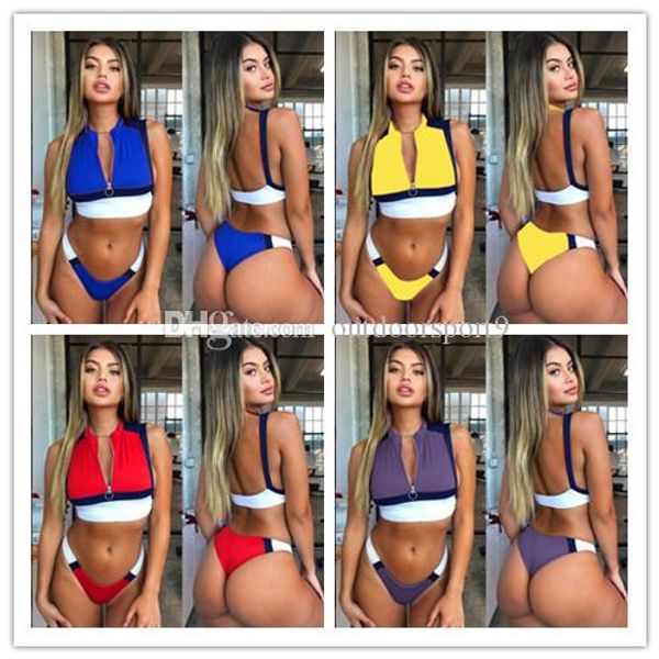 high neck solid color stitching front zipper backless beach sports wind low waist bikini split swimsuit two piece swimwear ing
high neck solid color stitching front zipper backless beach sports wind low waist bikini split swimsuit two piece swimwear ing