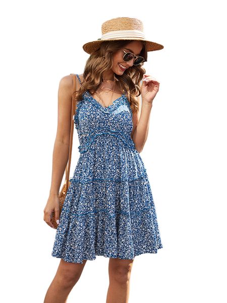 ladies summer v neck design dresses for women strap floral pattern holiday casual beach skirt dress, White;black
ladies summer v neck design dresses for women strap floral pattern holiday casual beach skirt dress, White;black