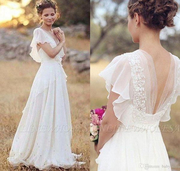 2020 summer boho wedding dresses backless chiffon a line cap sleeve v neck appliques long bohemian bridal gowns bc1905, White
2020 summer boho wedding dresses backless chiffon a line cap sleeve v neck appliques long bohemian bridal gowns bc1905, White