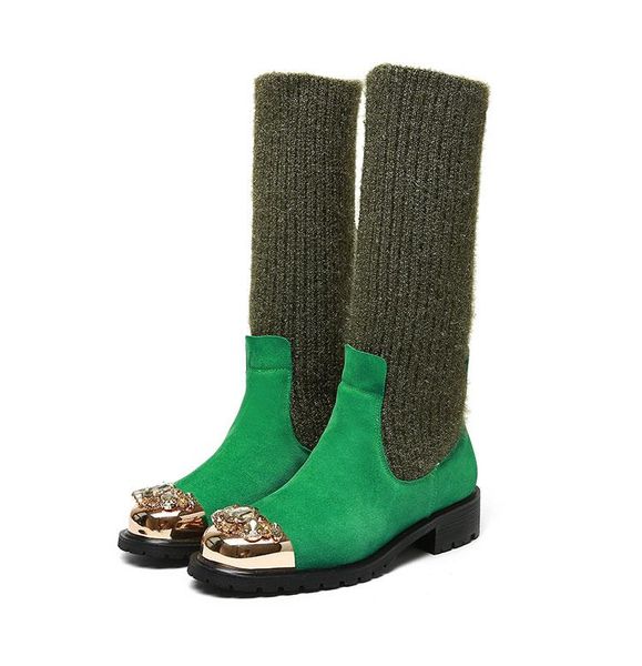us4-10 womens diamond crystal metal toe mid calf boots knitting stitching suede leather pull on shoes riding 3colors plus size, Black
us4-10 womens diamond crystal metal toe mid calf boots knitting stitching suede leather pull on shoes riding 3colors plus size, Black