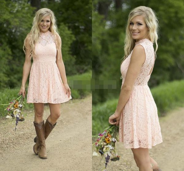 2019 lace country short bridesmaid dresses high neck sleeveless above knee length backless pink bridesmaid gowns party dresses 1038, White;pink
2019 lace country short bridesmaid dresses high neck sleeveless above knee length backless pink bridesmaid gowns party dresses 1038, White;pink