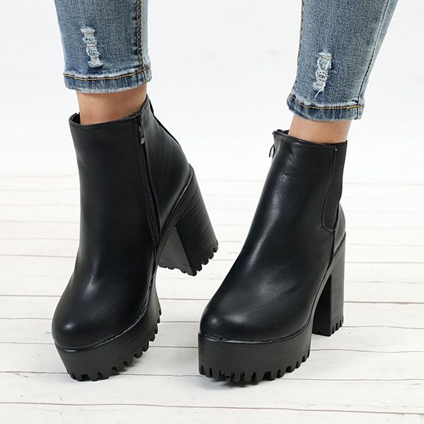 10cm high heels platform boots women desginer shoes woman block heels new plataforma womens boots leather round toe ankle, Black
10cm high heels platform boots women desginer shoes woman block heels new plataforma womens boots leather round toe ankle, Black