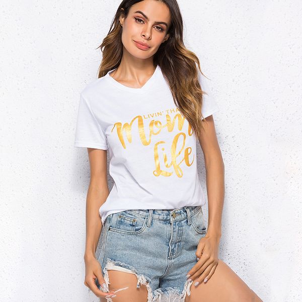 women t-shirt short sleeve livin' thant mom life casual t shirt female tee v neck oversized plus size t shirt, White
women t-shirt short sleeve livin' thant mom life casual t shirt female tee v neck oversized plus size t shirt, White