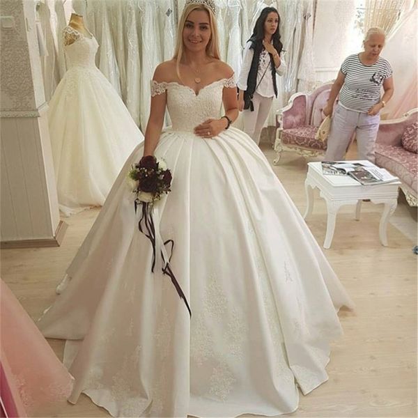 2019 white ball gown wedding dress satin appliques off the shoulder boat neck custom made bridal dresses cheap
2019 white ball gown wedding dress satin appliques off the shoulder boat neck custom made bridal dresses cheap