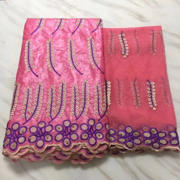 

5yards fashionable pink african bazin brocade lace fabric with purple embroidery and 2yards french net lace for dress bz22-3, Black;white
