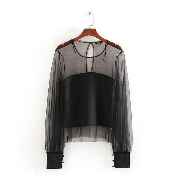 women blouse spring 2020 new fashion transparent black shirt modern lady, White
women blouse spring 2020 new fashion transparent black shirt modern lady, White
