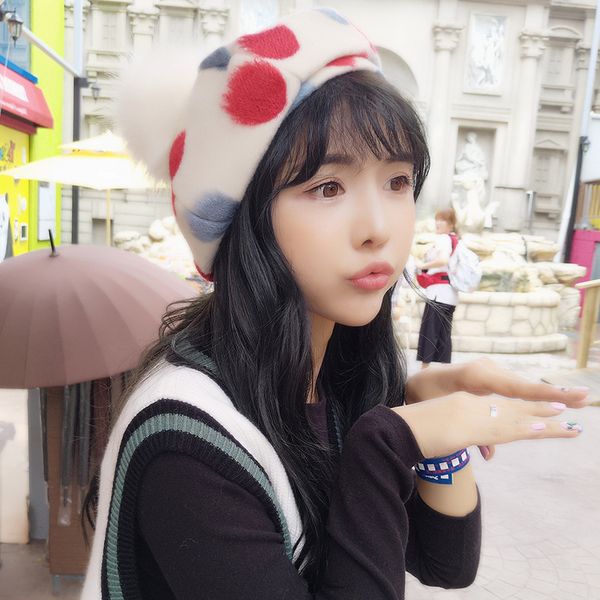 hats japanese lovely dot beret woman autumn winter thickening painter hat adjustable hair ball big points, Blue;gray
hats japanese lovely dot beret woman autumn winter thickening painter hat adjustable hair ball big points, Blue;gray