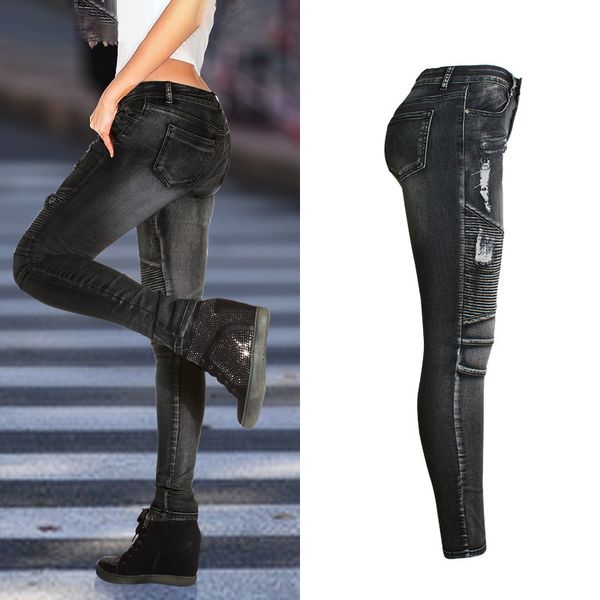 women streetwear jeans america europe style vintage ripped hole black patchwork denim pencil pant office lady skinny trousers, Blue
women streetwear jeans america europe style vintage ripped hole black patchwork denim pencil pant office lady skinny trousers, Blue
