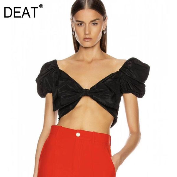 deat 2020 v-neck short puff sleeves bow collar backless ruffles short shirt female cotton wm41301l, White
deat 2020 v-neck short puff sleeves bow collar backless ruffles short shirt female cotton wm41301l, White