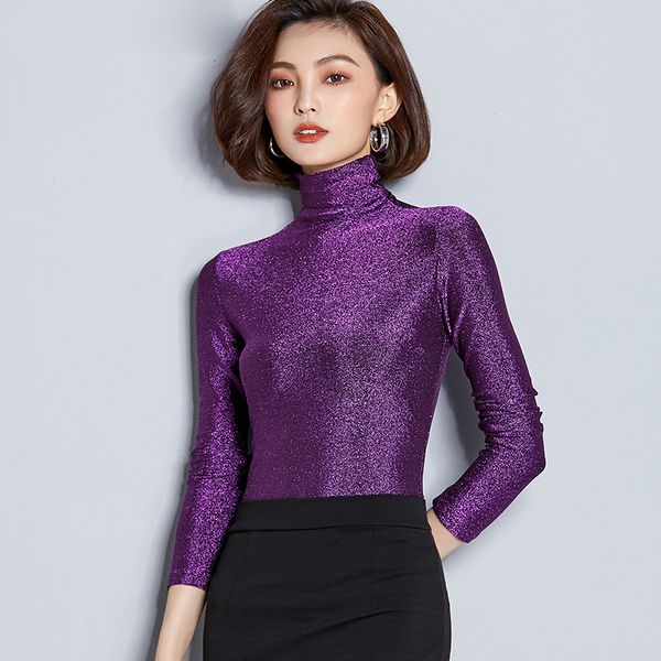 women clothes women t shirt 2019 new turtleneck women basic knitted lurex long sleeve casual t shirt sheer slim ladies sequin, White 
women clothes women t shirt 2019 new turtleneck women basic knitted lurex long sleeve casual t shirt sheer slim ladies sequin, White