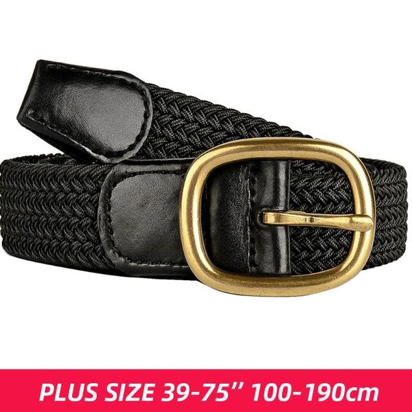 

drizzte womens plus size belt 100-190cm long black gold belt braided woven elastic stretch ladies 48 50 52 54 56 60 62 64, Black;brown