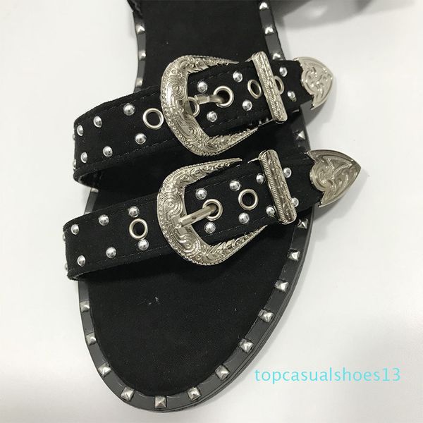 new women's rivets sandals cool girl metal decoration women shoes buckle strap open toe flats heel ladies sandals female fashion t13, Black
new women's rivets sandals cool girl metal decoration women shoes buckle strap open toe flats heel ladies sandals female fashion t13, Black