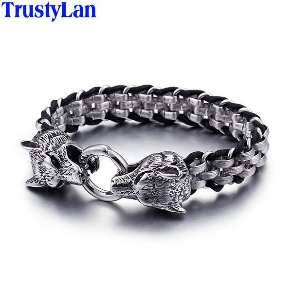 trustylan punk rock man jewelry 316l stainless steel with genuine leather wrap bracelet men cool double wolf head animal armband, Golden;silver
trustylan punk rock man jewelry 316l stainless steel with genuine leather wrap bracelet men cool double wolf head animal armband, Golden;silver