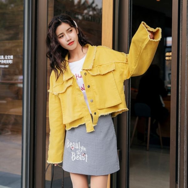 #3353 spring yellow hip hop denim jacket women short vintage harajuku streetwear jeans jacket ladies loose plus size outerwear, Black;brown
#3353 spring yellow hip hop denim jacket women short vintage harajuku streetwear jeans jacket ladies loose plus size outerwear, Black;brown