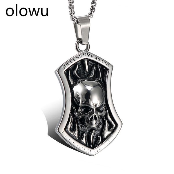 olowu stainless steel men's shield necklace punk antique black color skull ghost pendant neckalce 22in rock jewelry, Silver
olowu stainless steel men's shield necklace punk antique black color skull ghost pendant neckalce 22in rock jewelry, Silver