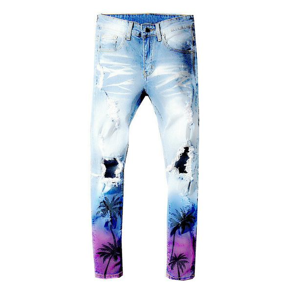 luxury designer denim jeans coconut palm print color fashion arn26 men's cultivate one's morality bad stretch denim jeans hole hol, Blue
luxury designer denim jeans coconut palm print color fashion arn26 men's cultivate one's morality bad stretch denim jeans hole hol, Blue