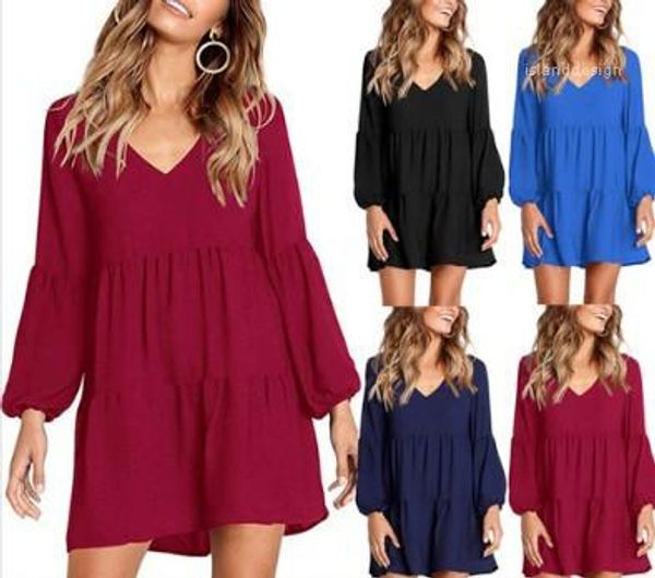 long sleeve clothing spring summer v-neck casual loose apparel women summer mini dresses solid color, Black;gray
long sleeve clothing spring summer v-neck casual loose apparel women summer mini dresses solid color, Black;gray