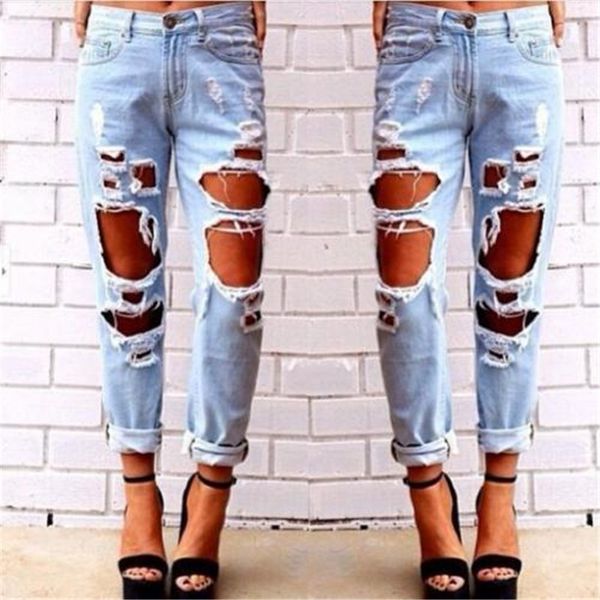 hirigin fashion women destroyed ripped distressed slim boyfriend hole denim jeans trousers, Blue
hirigin fashion women destroyed ripped distressed slim boyfriend hole denim jeans trousers, Blue