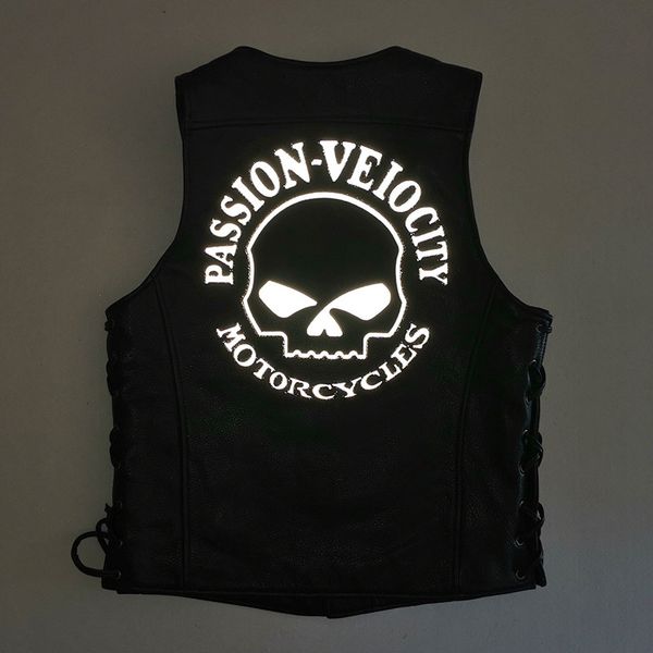 vintage black motorcycle genuine leather vest jackets reflective night punk style v-neck vest with single breasted, Black;white
vintage black motorcycle genuine leather vest jackets reflective night punk style v-neck vest with single breasted, Black;white