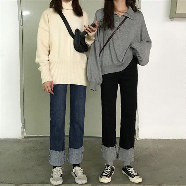 p shoot 2019 women's dress autumn korean-style college style elasticity fleece straight-cut revers jeans women's, Blue
p shoot 2019 women's dress autumn korean-style college style elasticity fleece straight-cut revers jeans women's, Blue