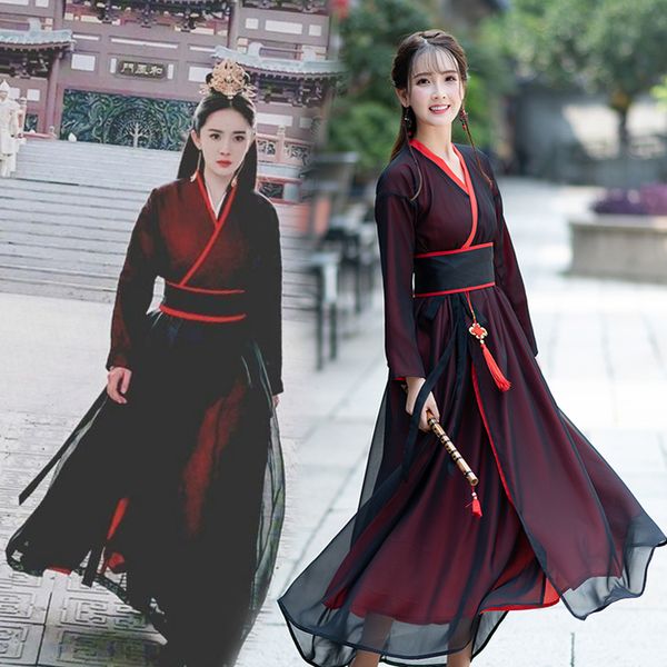 women hanfu long robe tv performance dress carnival halloween fancy dress empress costume drama fairy cosplay apparel stage wear, Black;red
women hanfu long robe tv performance dress carnival halloween fancy dress empress costume drama fairy cosplay apparel stage wear, Black;red
