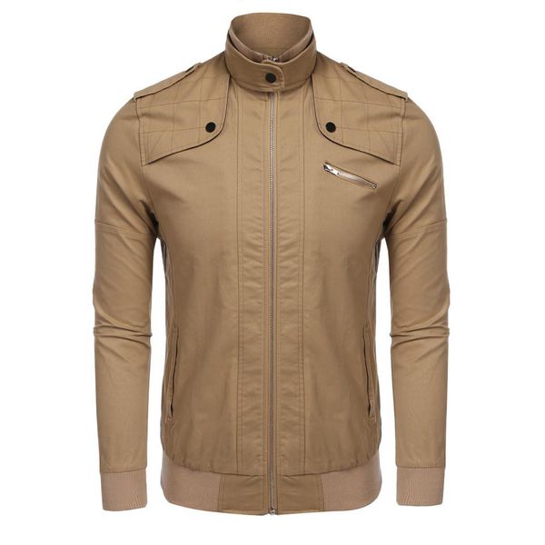 men fashion stand collar full zip slim zip, casual bomber jacket /with solid shoulder pocket, zipper straps, Black;brown
men fashion stand collar full zip slim zip, casual bomber jacket /with solid shoulder pocket, zipper straps, Black;brown